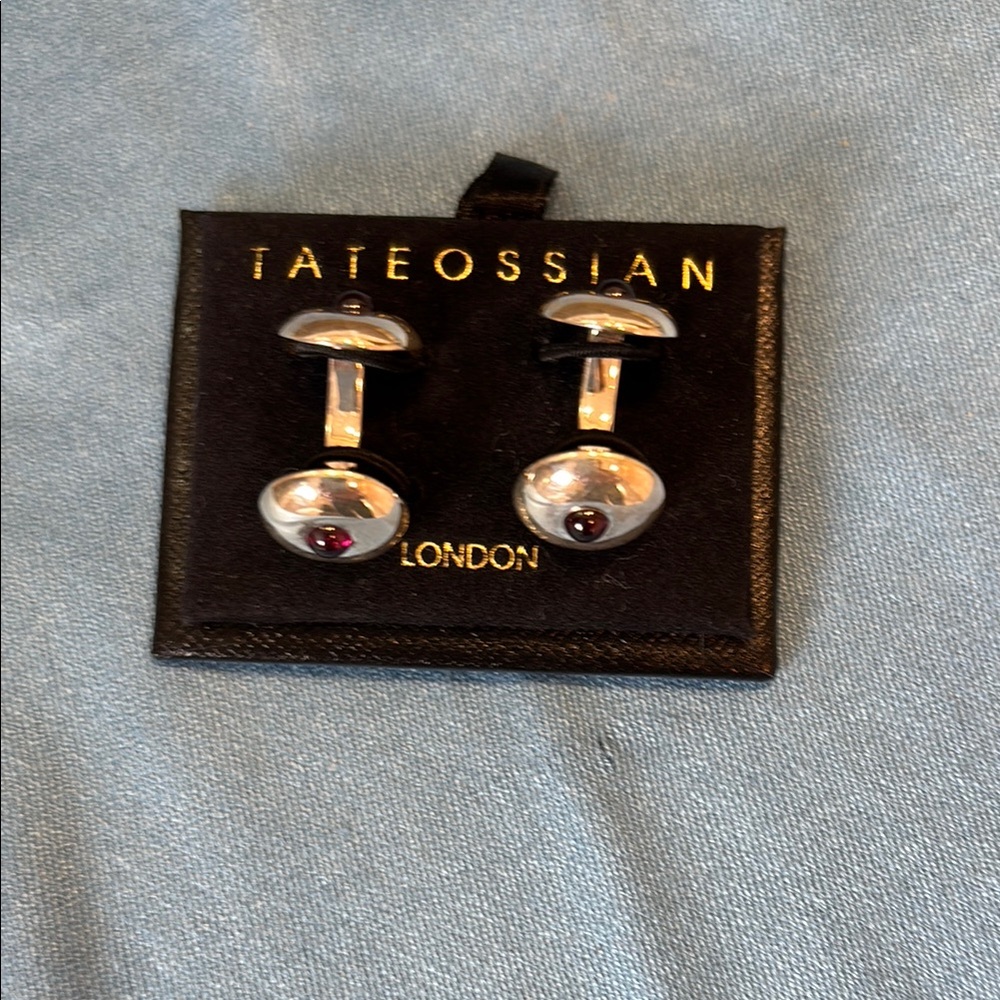 Tateossian Silver Cufflinks with Red Accents